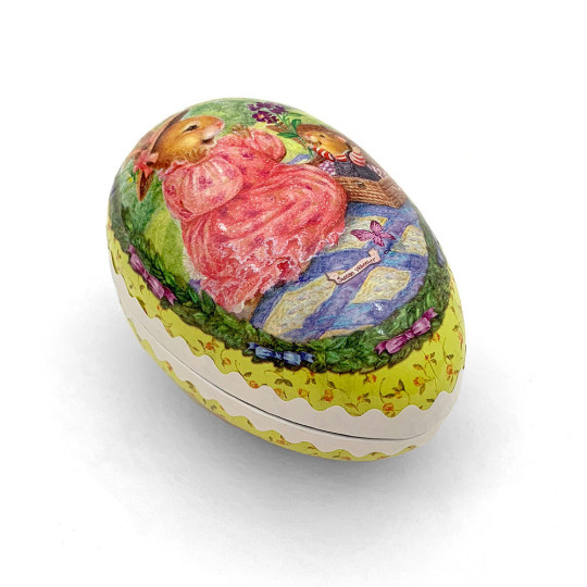 3-1/2" Yellow Holly Pond Hill Bunny Picnic Easter Egg Container ~ Germany